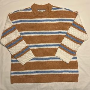 American Eagle Oversized Sweater Small Brown Blue White Stripes
